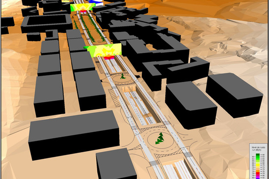 SoundPLAN - Modelo digital del terreno con cortes transversales en tramo carretera