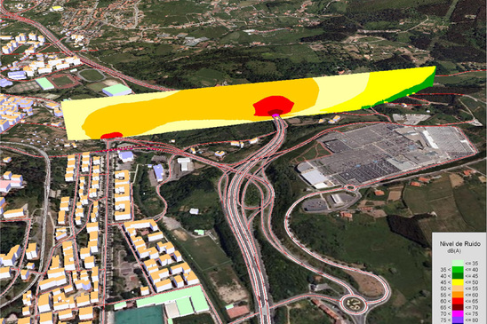 SoundPLAN - Corte transversal sobre ortofoto